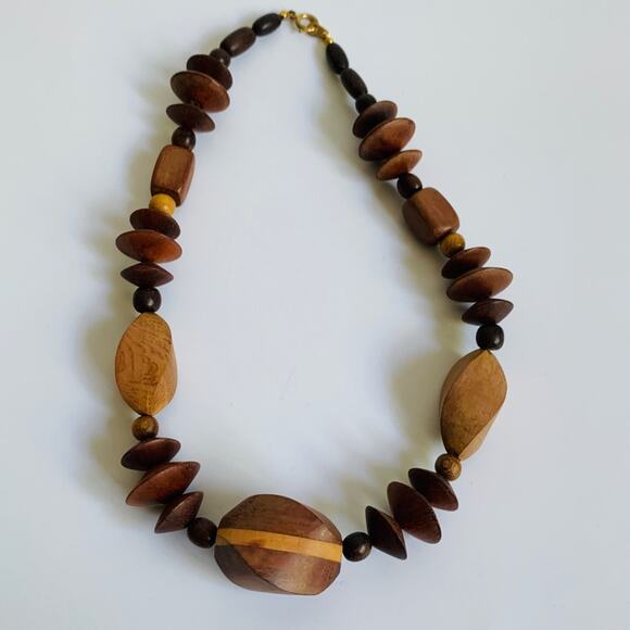 Vintage Chunky Wood Bead Statement Necklace - Picture 8 of 10